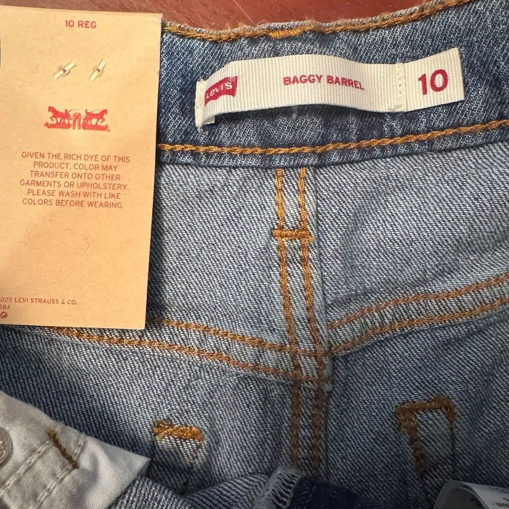 Levi's Girls Baggy Barrel Jeans Size 10 Reg High Rise Stretch 26x21 NWT